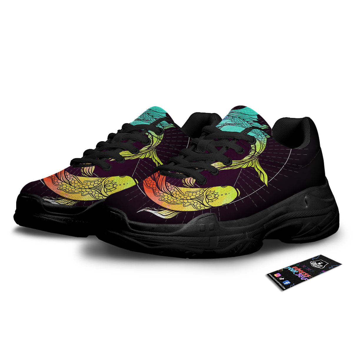 Pisces Sign Colorful Print Black Chunky Shoes-grizzshop