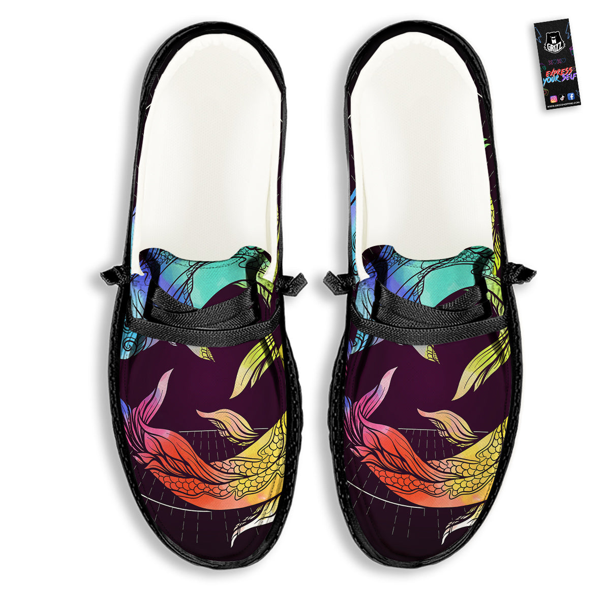 Pisces Sign Colorful Print Black Loafers-grizzshop