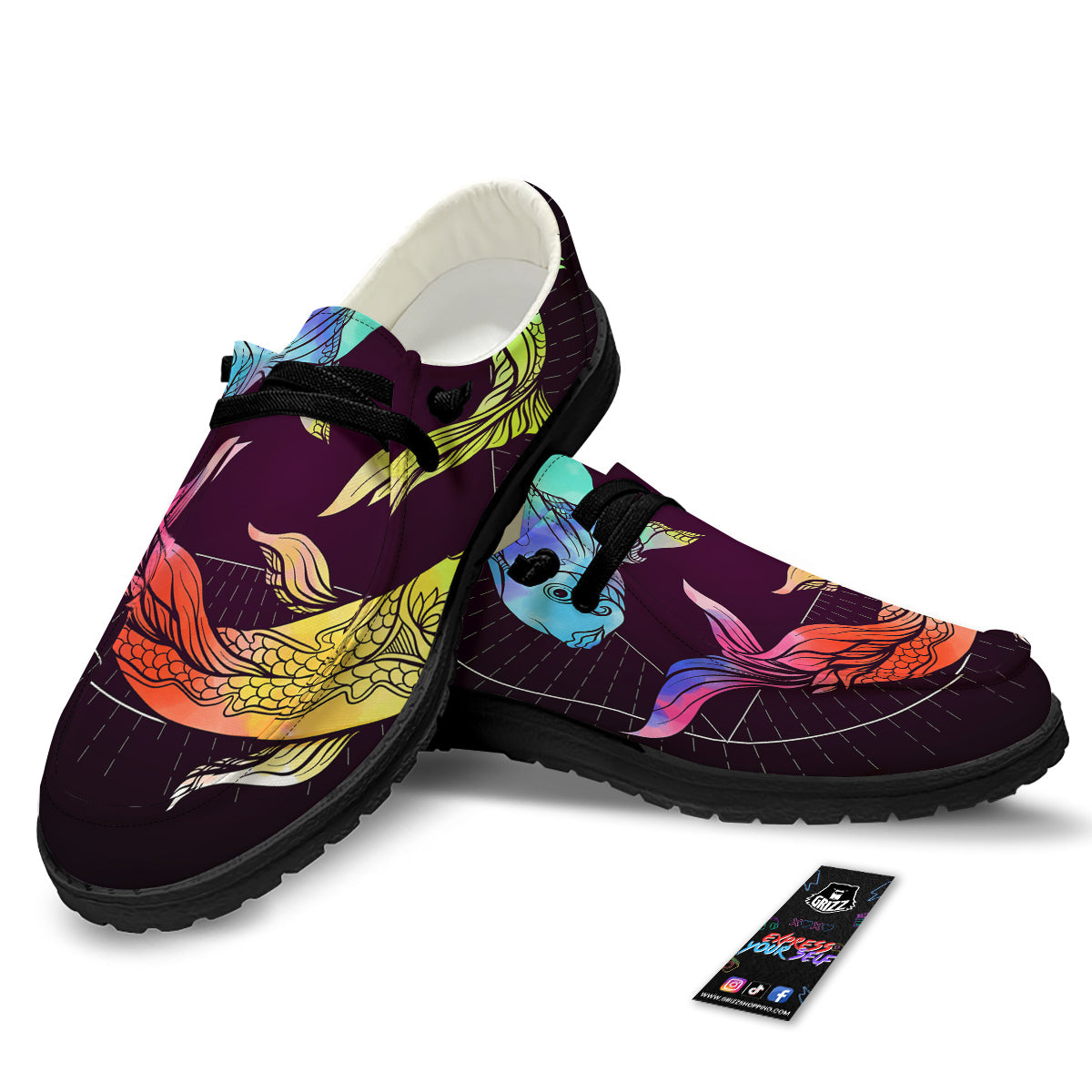 Pisces Sign Colorful Print Black Loafers-grizzshop