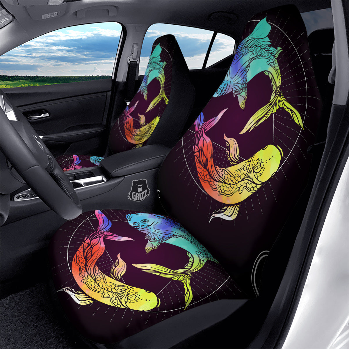 Pisces Sign Colorful Print Car Seat Covers-grizzshop