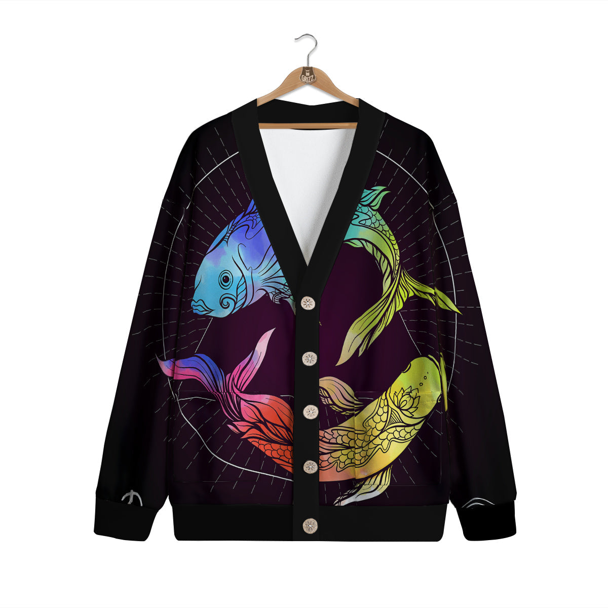 Pisces Sign Colorful Print Cardigan-grizzshop