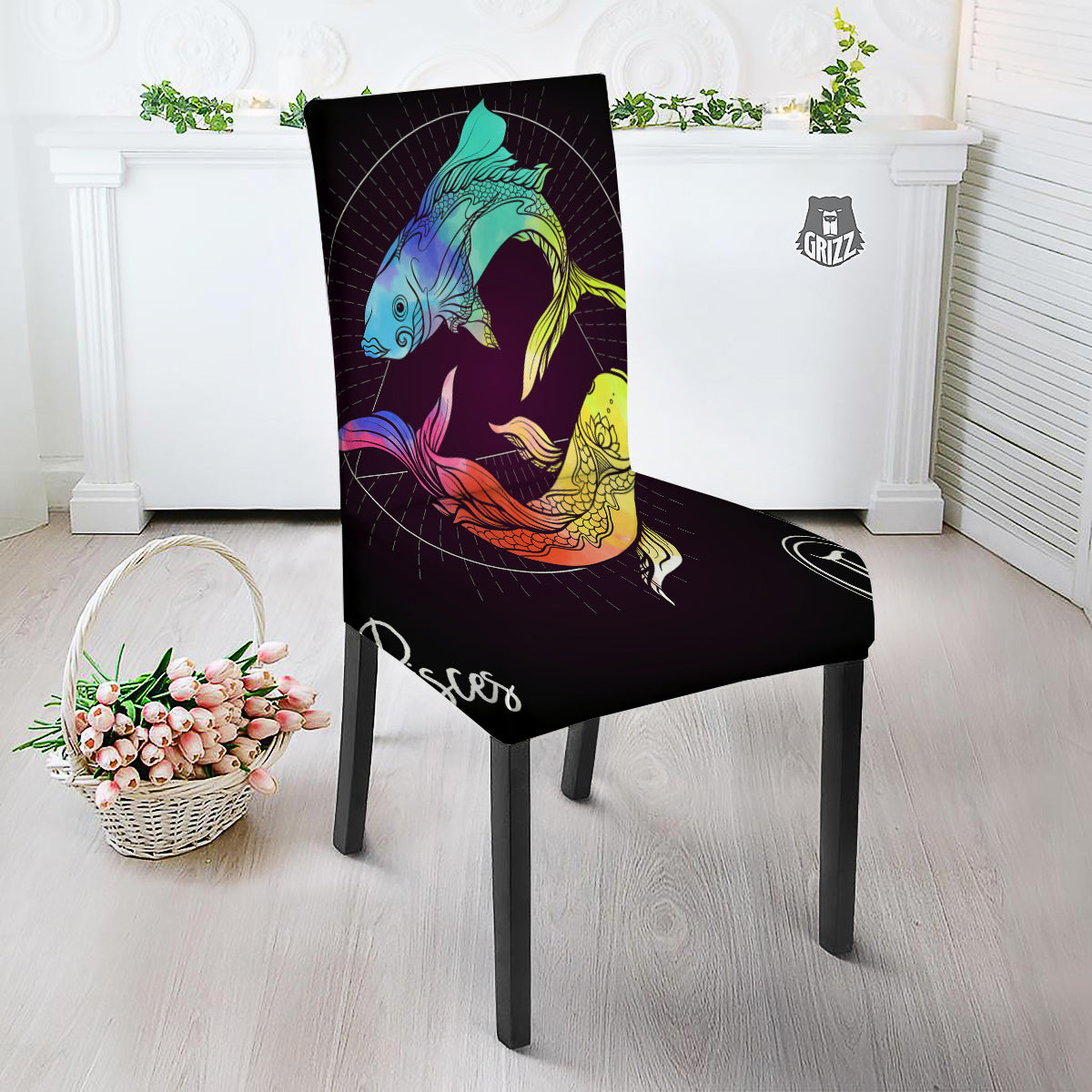Pisces Sign Colorful Print Dining Chair Slipcover-grizzshop