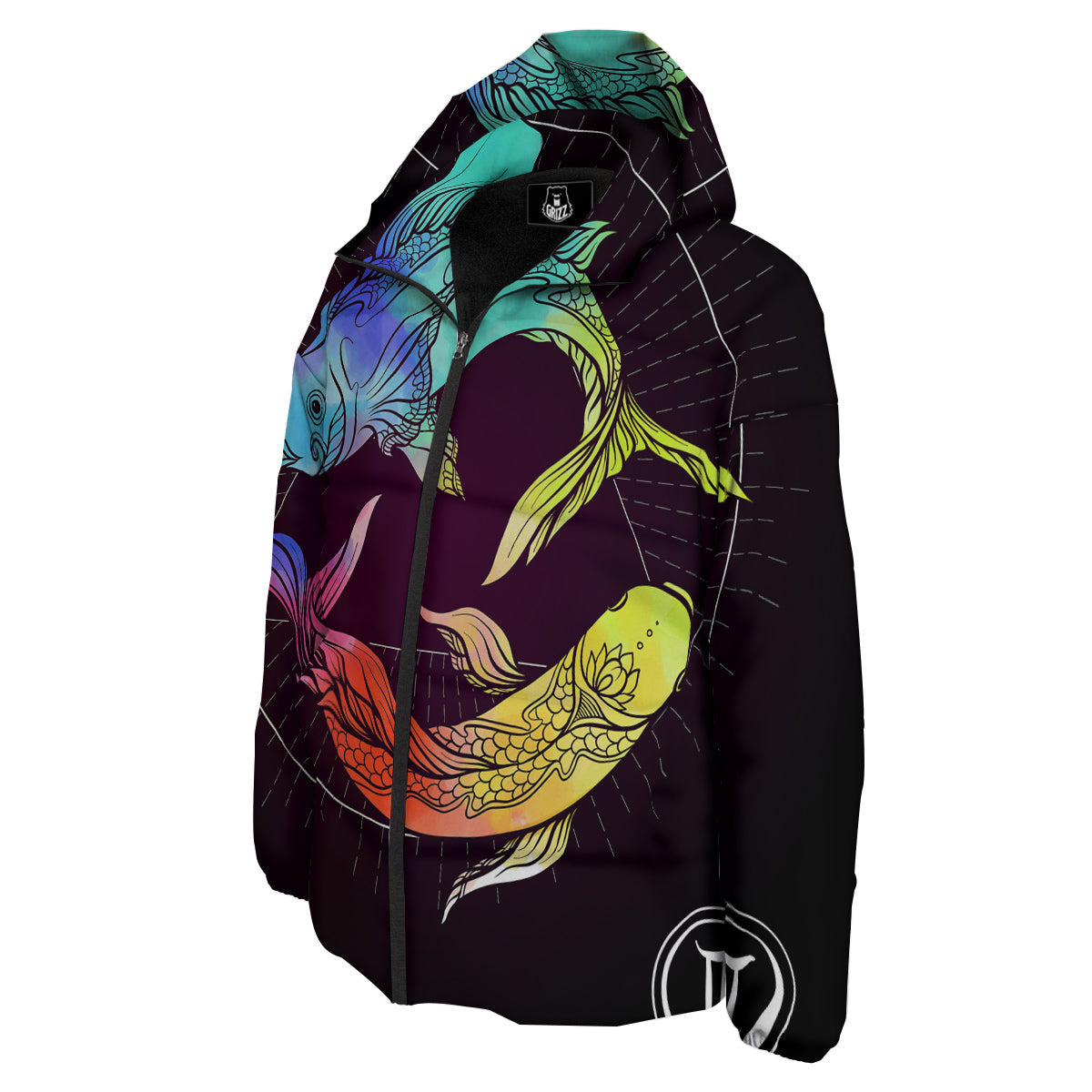Pisces Sign Colorful Print Down Jacket-grizzshop