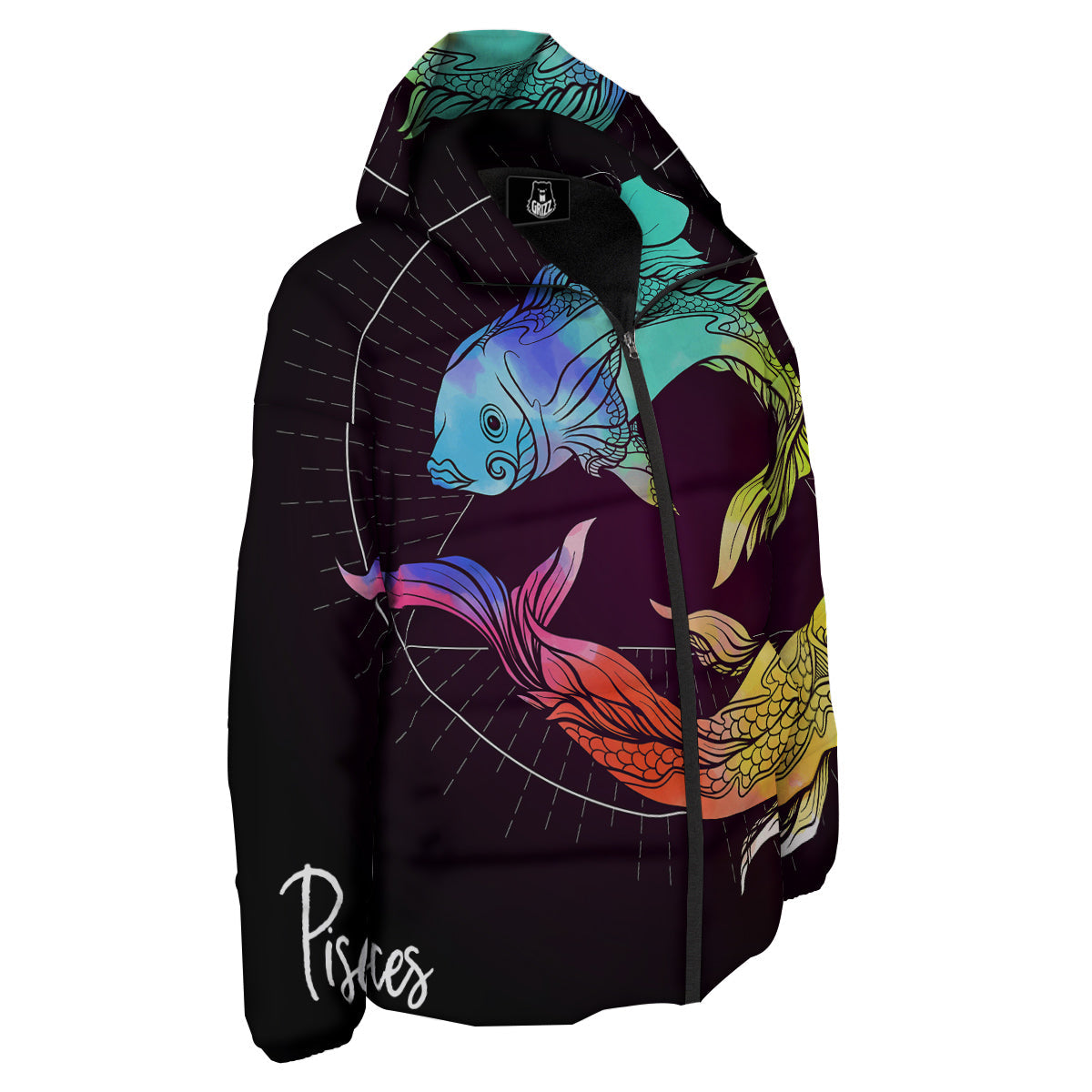 Pisces Sign Colorful Print Down Jacket-grizzshop