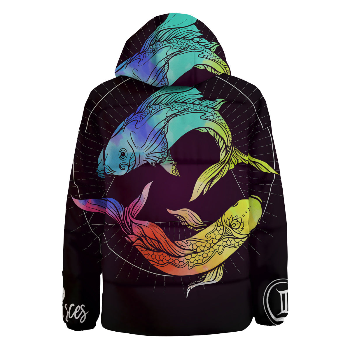 Pisces Sign Colorful Print Down Jacket-grizzshop