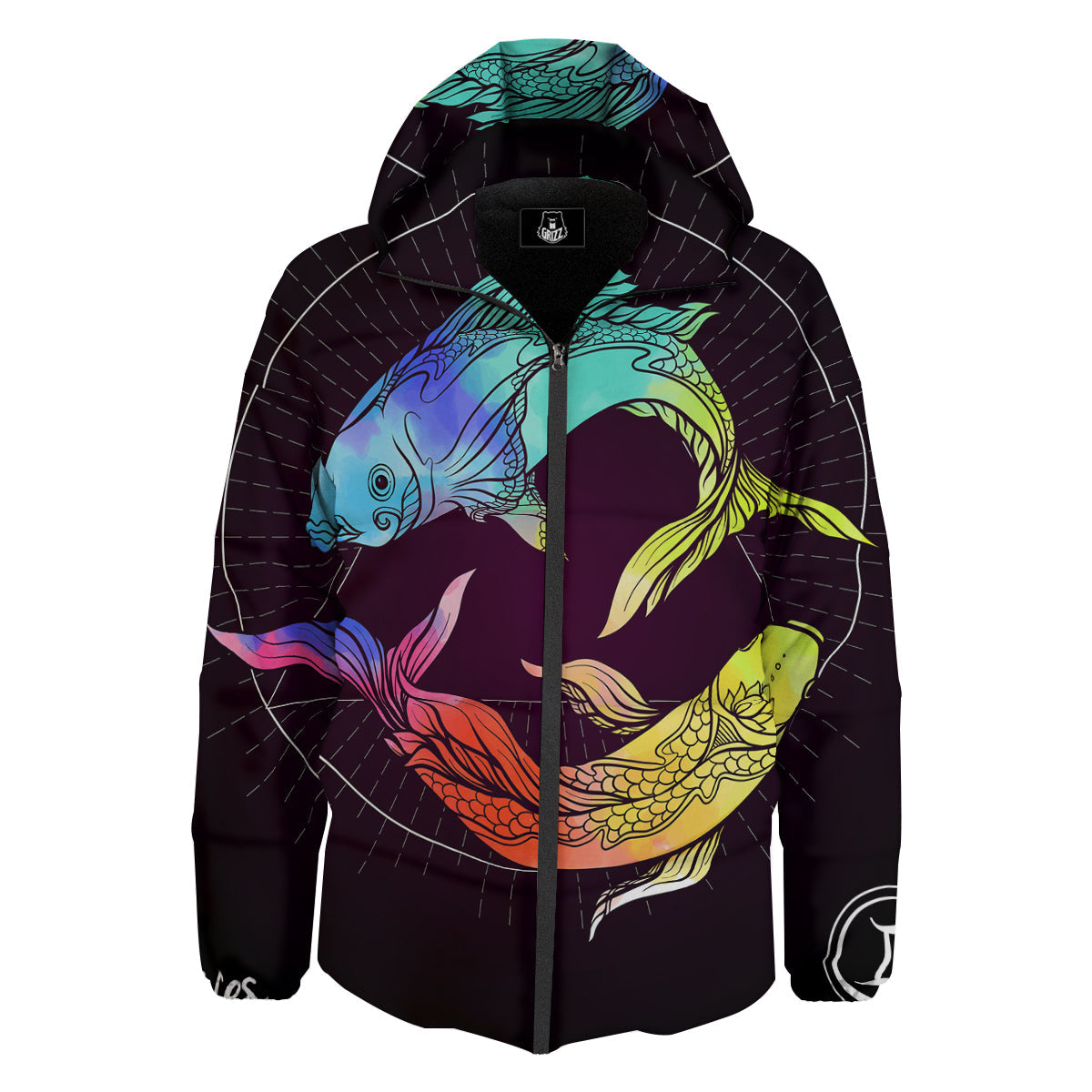 Pisces Sign Colorful Print Down Jacket-grizzshop