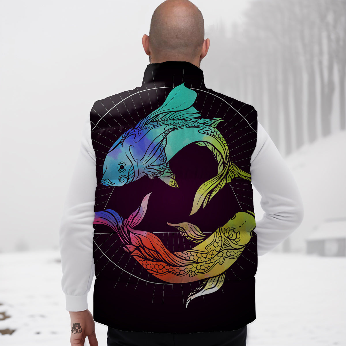 Pisces Sign Colorful Print Down Vest