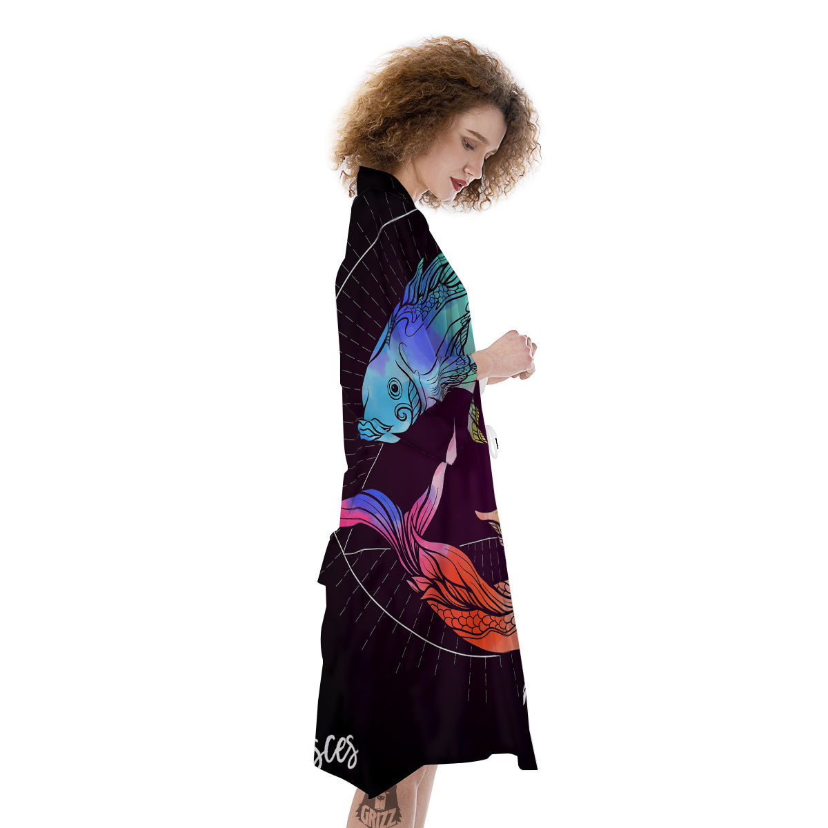 Pisces Sign Colorful Print Kimono-grizzshop