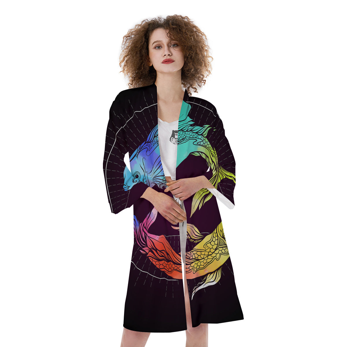 Pisces Sign Colorful Print Kimono-grizzshop