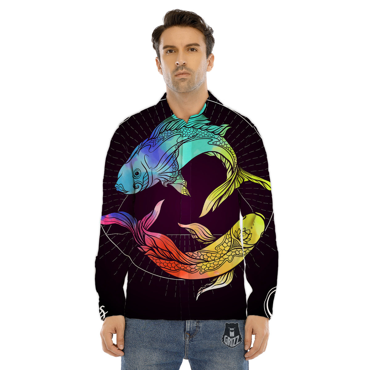 Pisces Sign Colorful Print Men's Dress Shirts-grizzshop