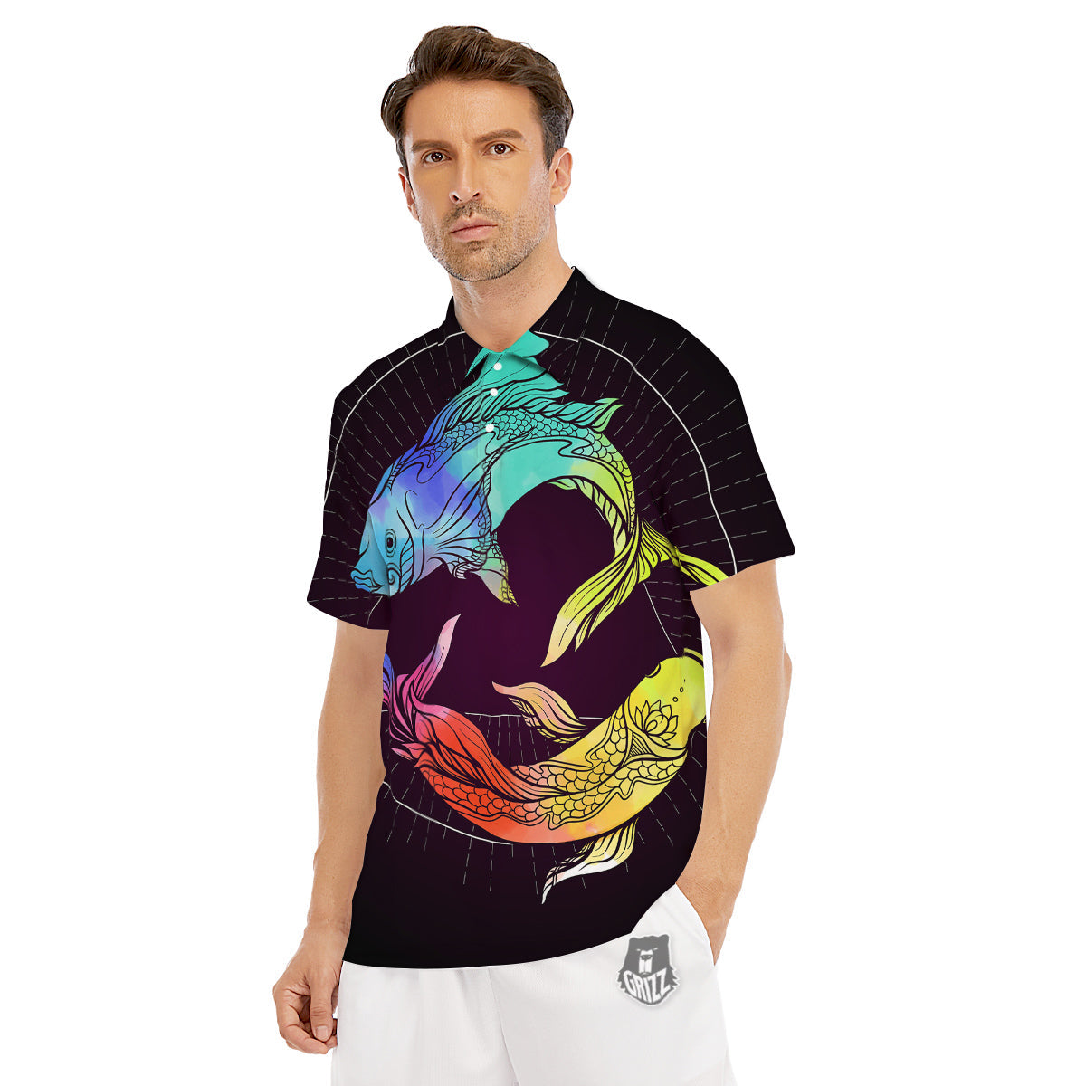 Pisces Sign Colorful Print Men's Golf Shirts-grizzshop