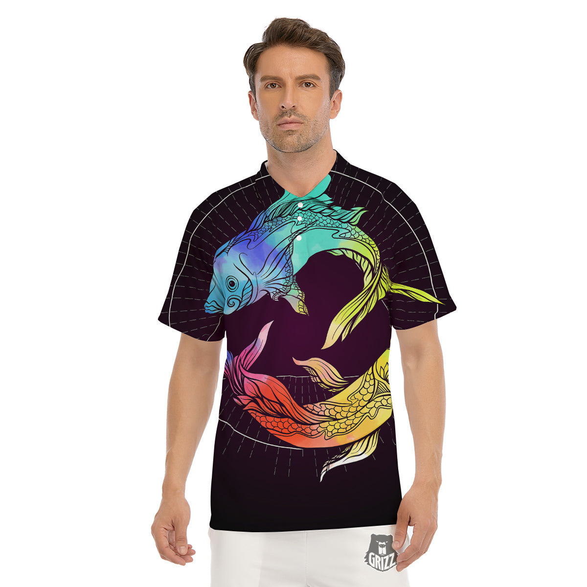 Pisces Sign Colorful Print Men's Golf Shirts-grizzshop