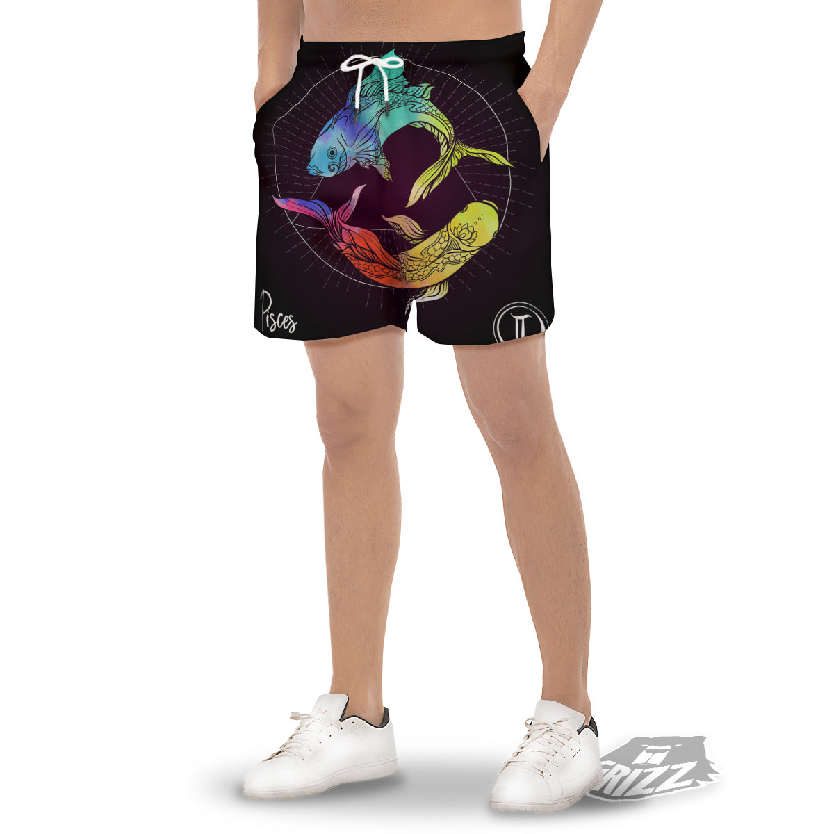 Pisces Sign Colorful Print Men's Gym Shorts-grizzshop