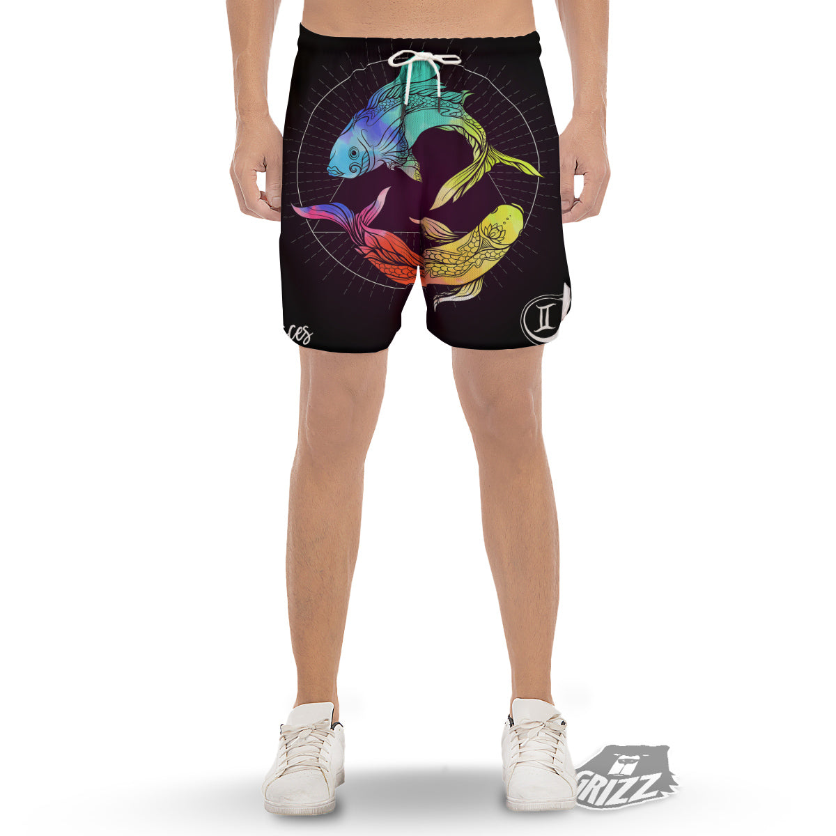 Pisces Sign Colorful Print Men's Gym Shorts-grizzshop