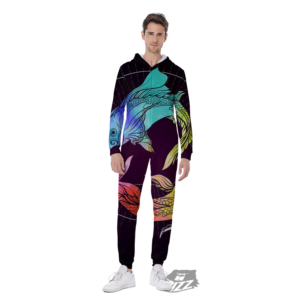 Pisces Sign Colorful Print Men's Jumpsuit-grizzshop