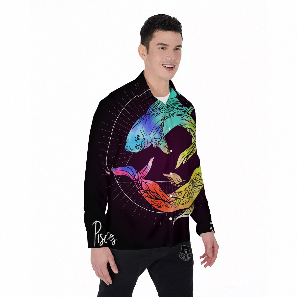 Pisces Sign Colorful Print Men's Long Sleeve Shirts-grizzshop