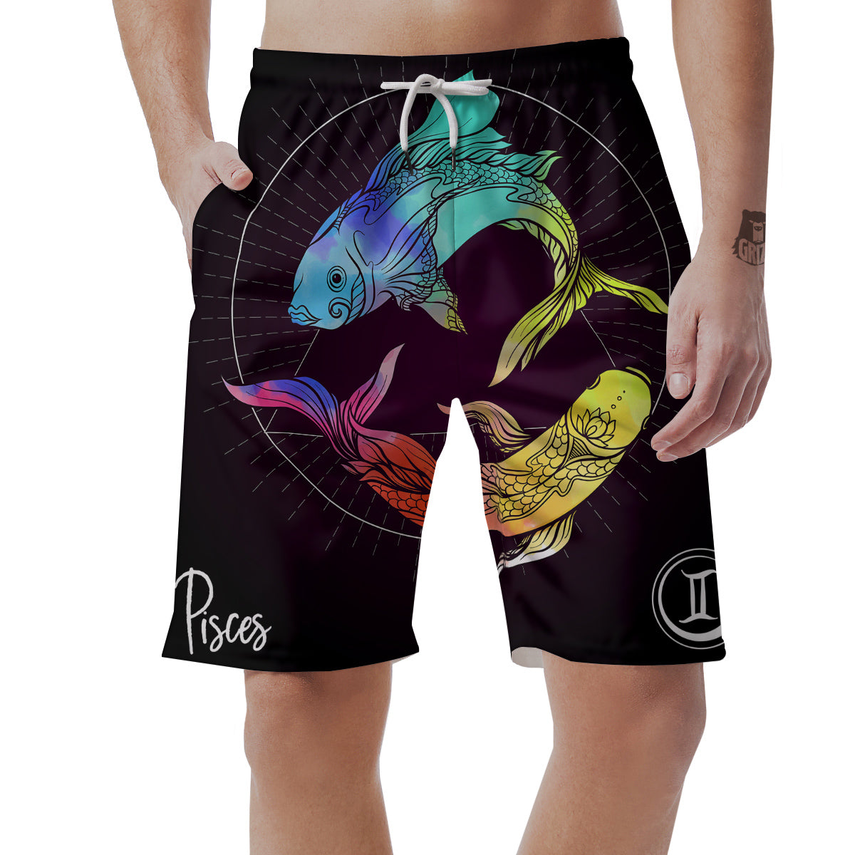 Pisces Sign Colorful Print Men's Shorts-grizzshop