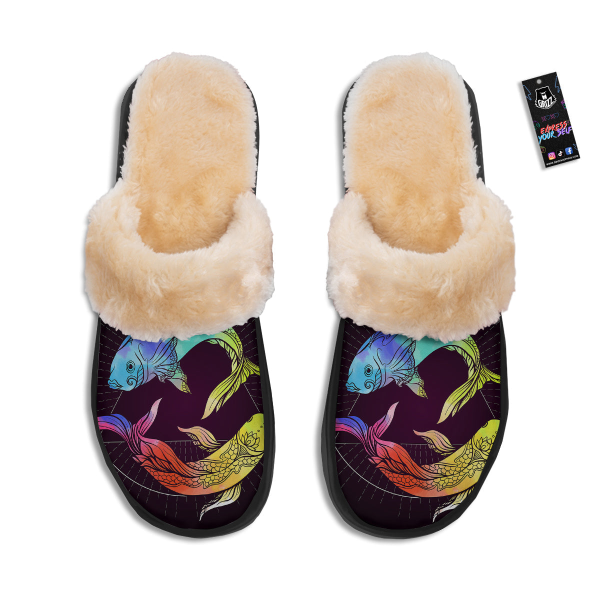 Pisces Sign Colorful Print Slippers-grizzshop