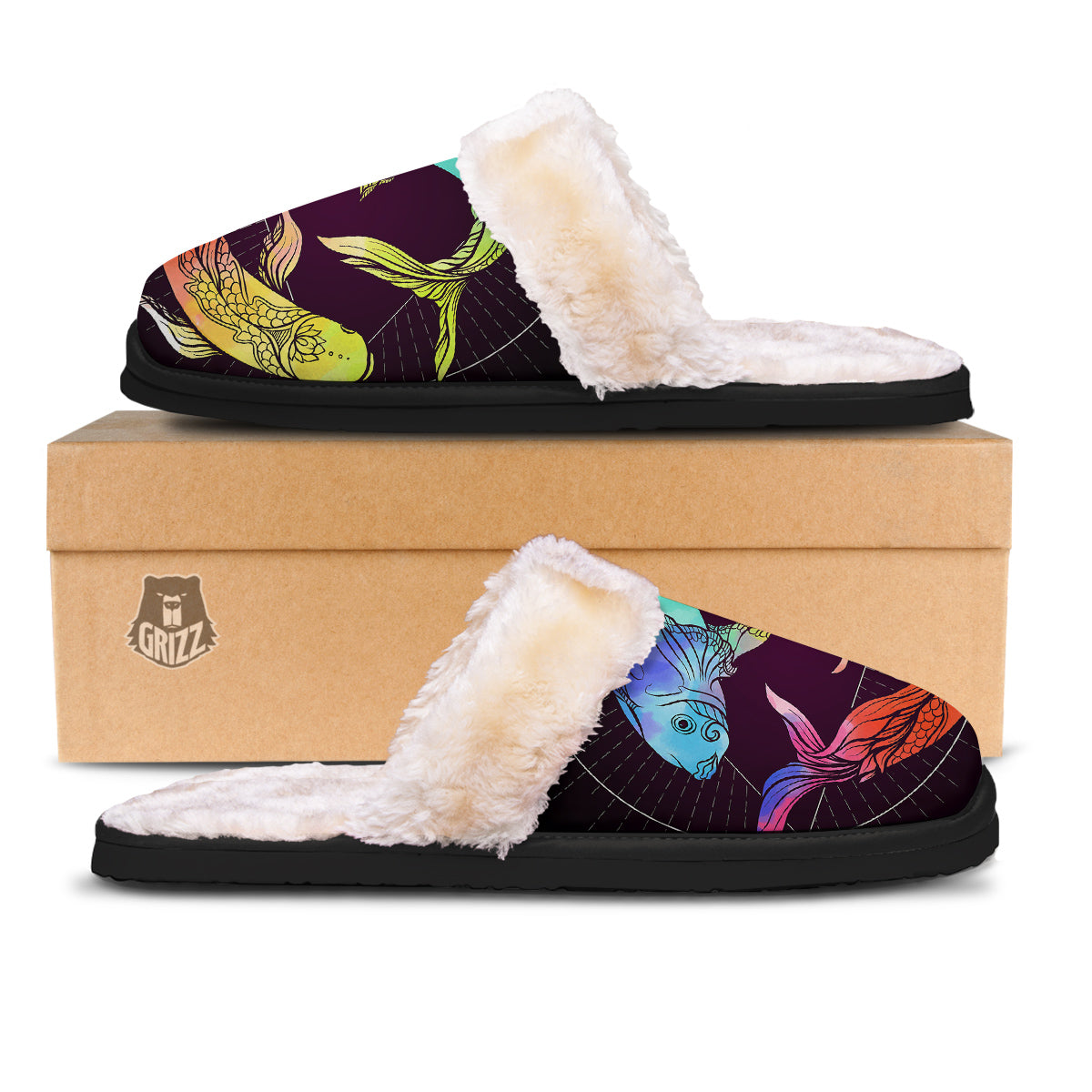 Pisces Sign Colorful Print Slippers-grizzshop