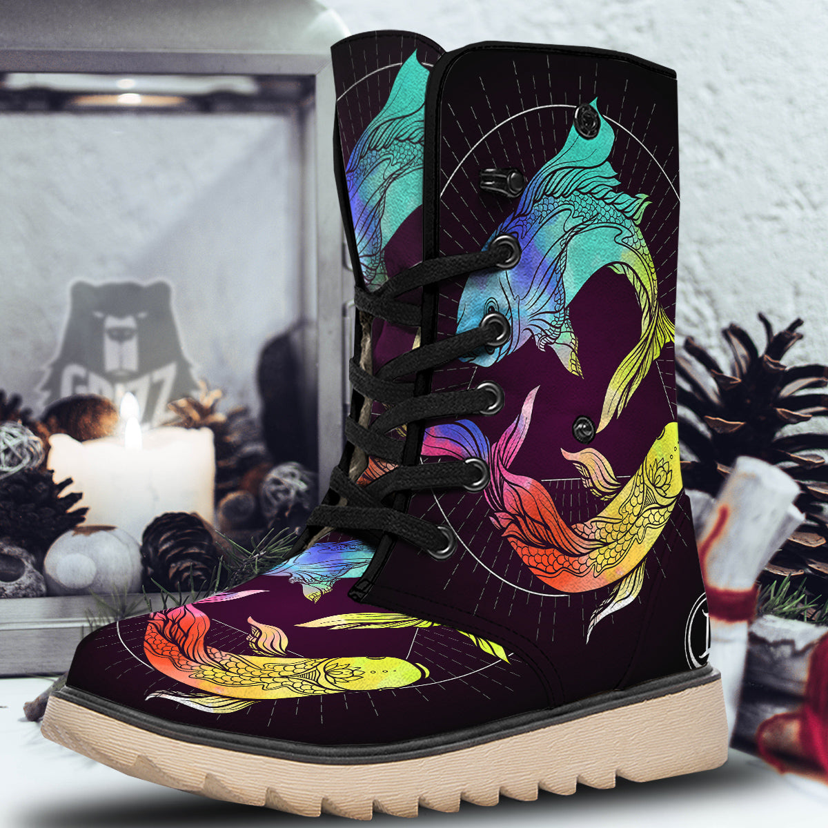 Pisces Sign Colorful Print Snow Boots-grizzshop