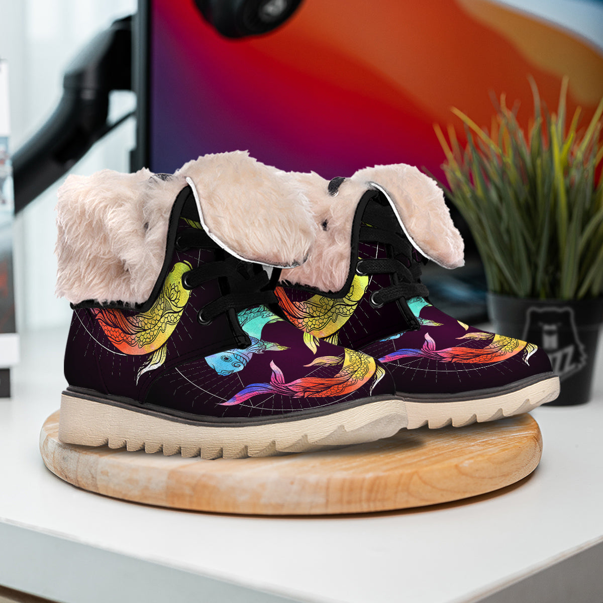 Pisces Sign Colorful Print Snow Boots-grizzshop