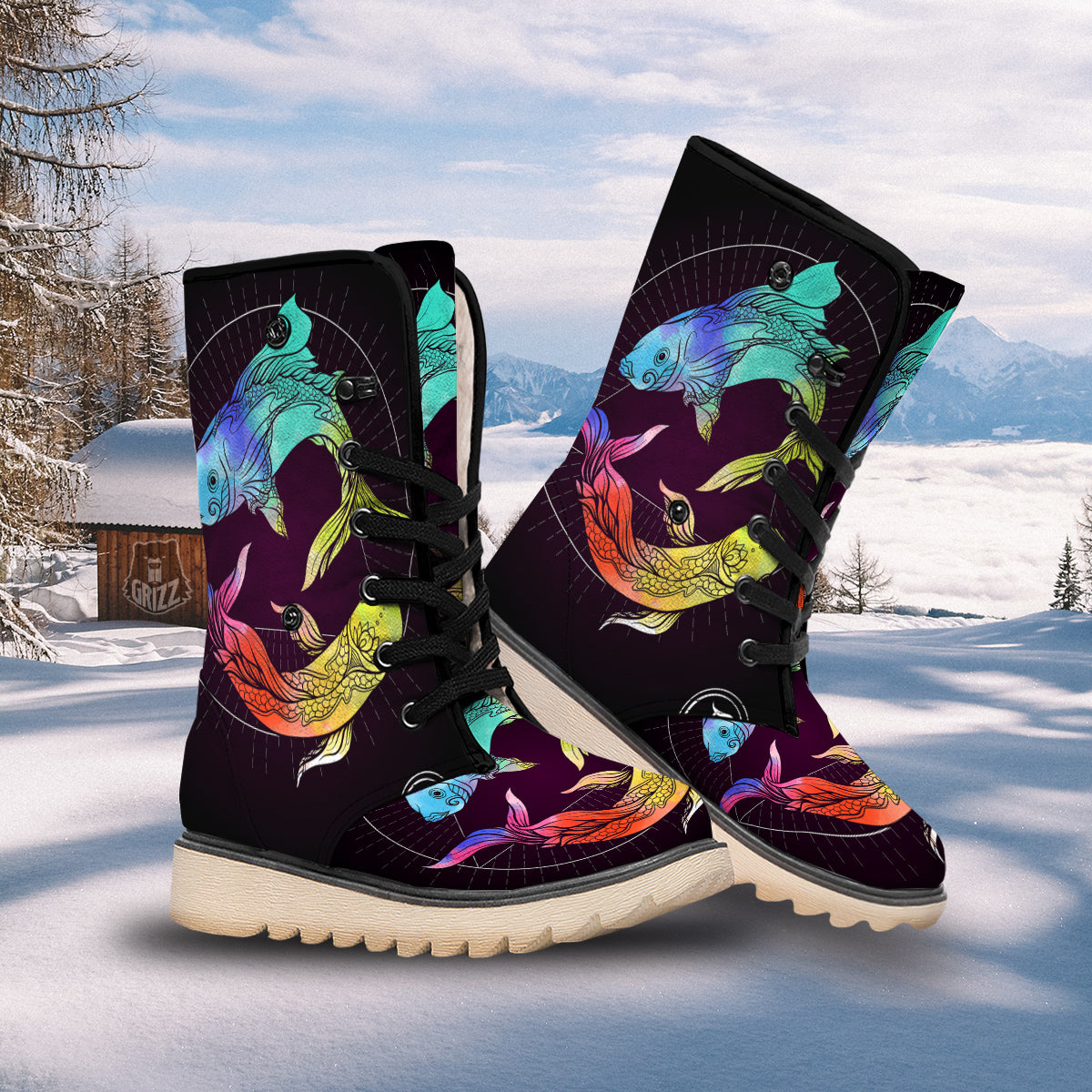 Pisces Sign Colorful Print Snow Boots-grizzshop