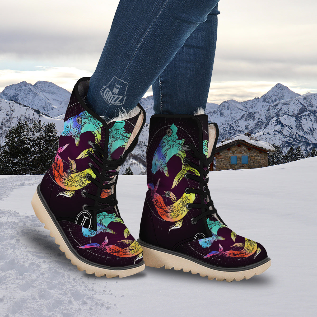Pisces Sign Colorful Print Snow Boots-grizzshop