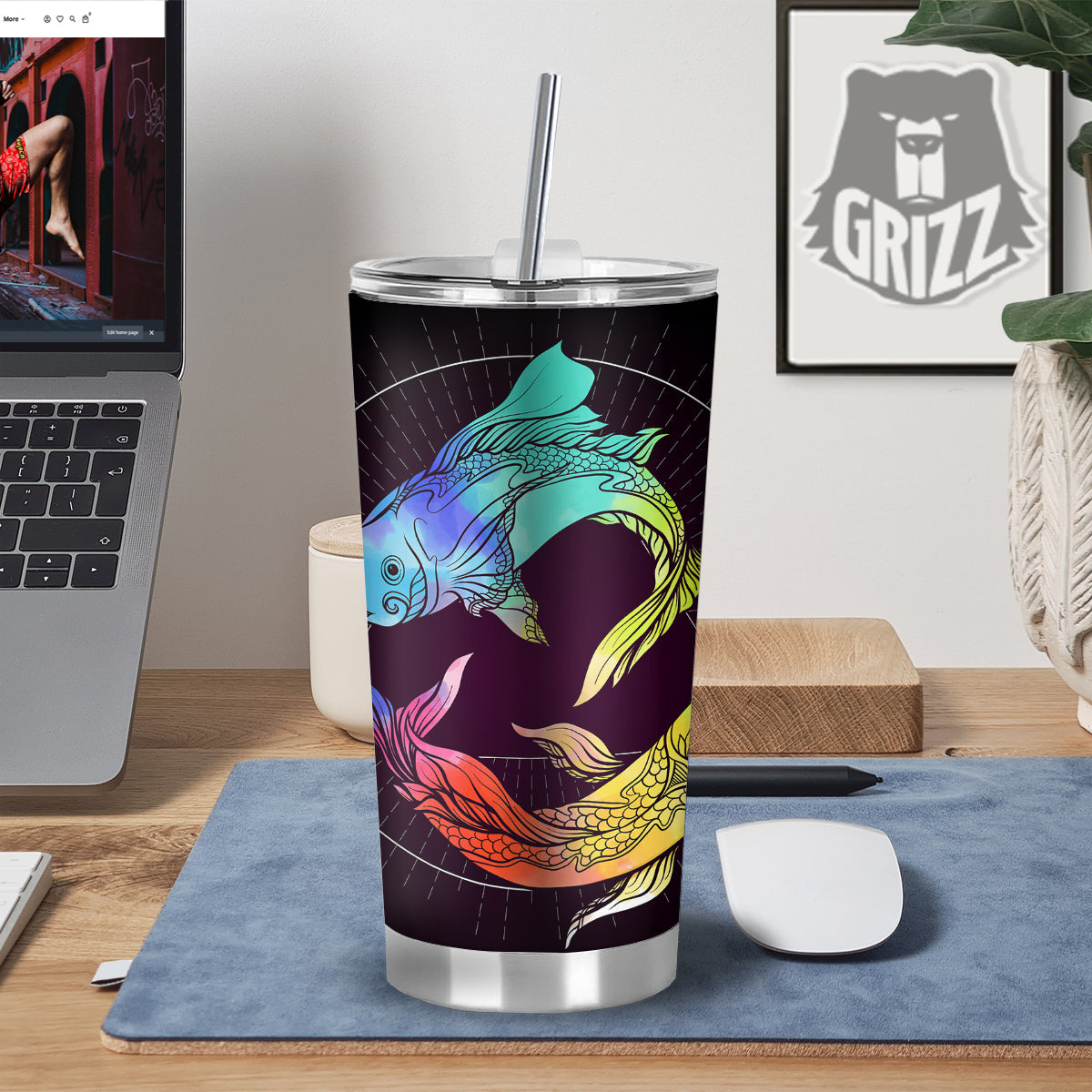 Pisces Sign Colorful Print Tumbler-grizzshop