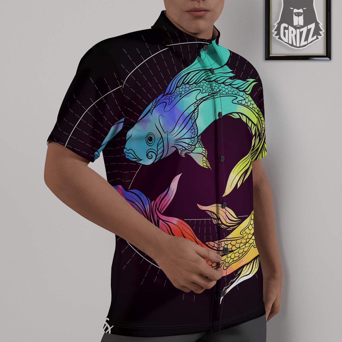 Pisces Sign Colorful Print Untucked Shirts-grizzshop