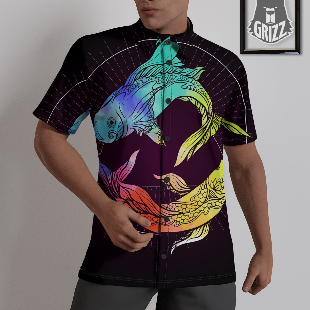Pisces Sign Colorful Print Untucked Shirts-grizzshop