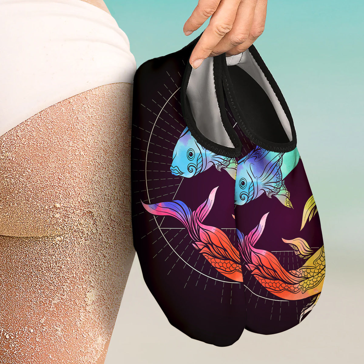 Pisces Sign Colorful Print Water Shoes-grizzshop
