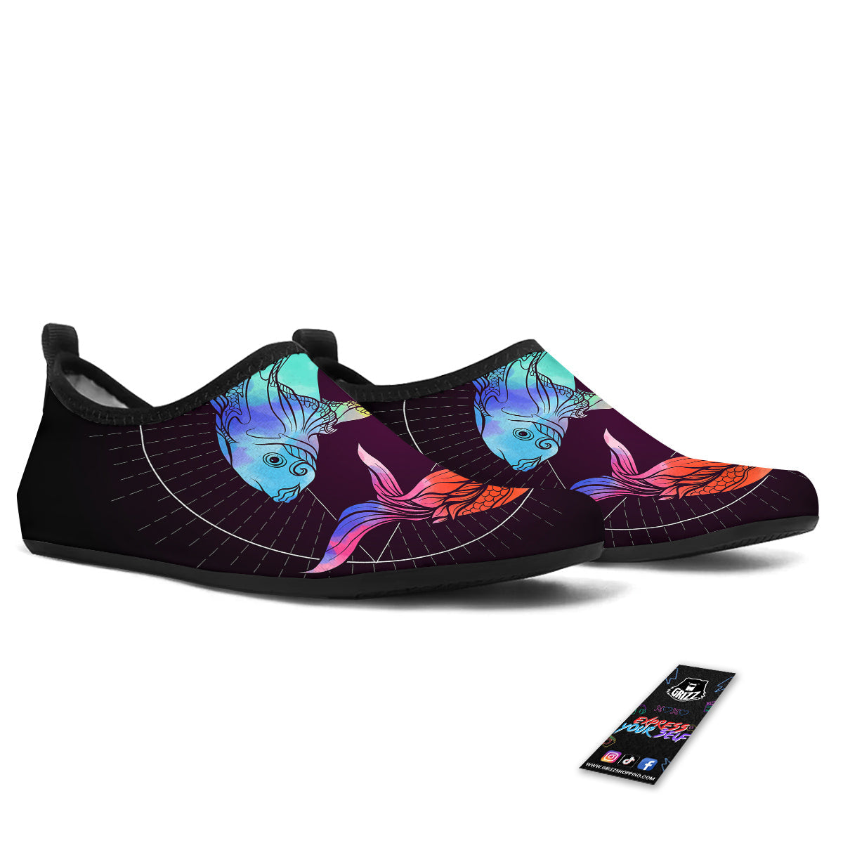 Pisces Sign Colorful Print Water Shoes-grizzshop