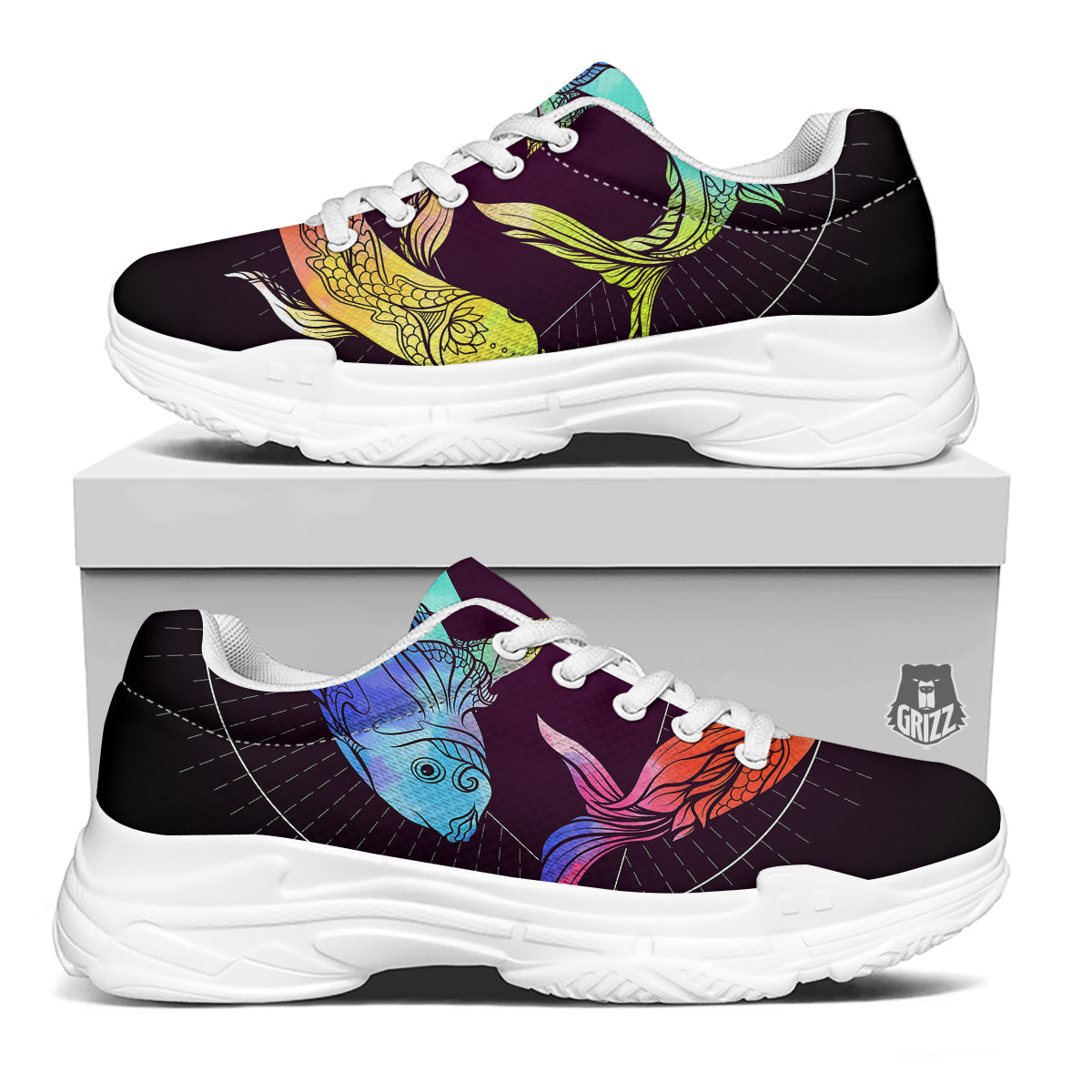Pisces Sign Colorful Print White Chunky Shoes-grizzshop