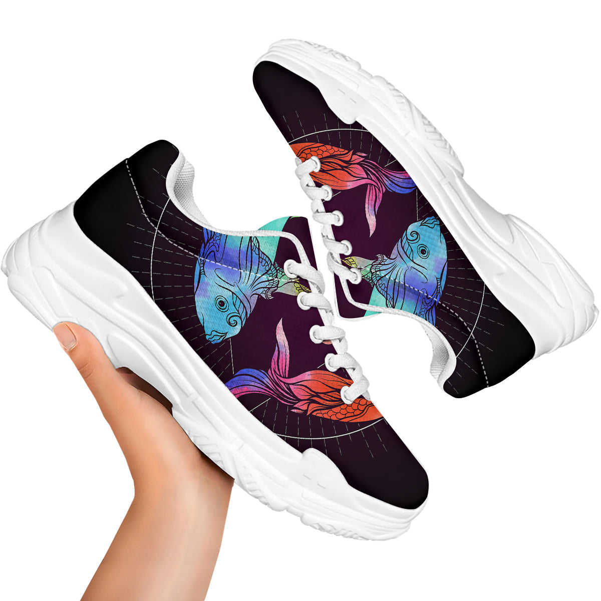 Pisces Sign Colorful Print White Chunky Shoes-grizzshop