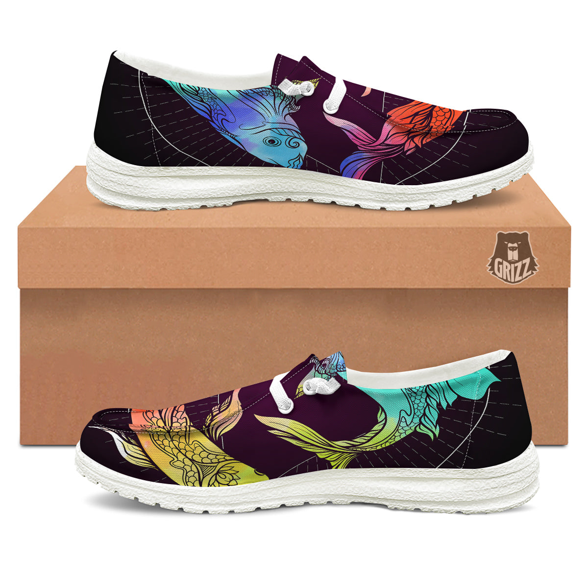 Pisces Sign Colorful Print White Loafers-grizzshop