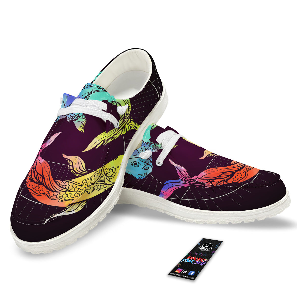 Pisces Sign Colorful Print White Loafers-grizzshop
