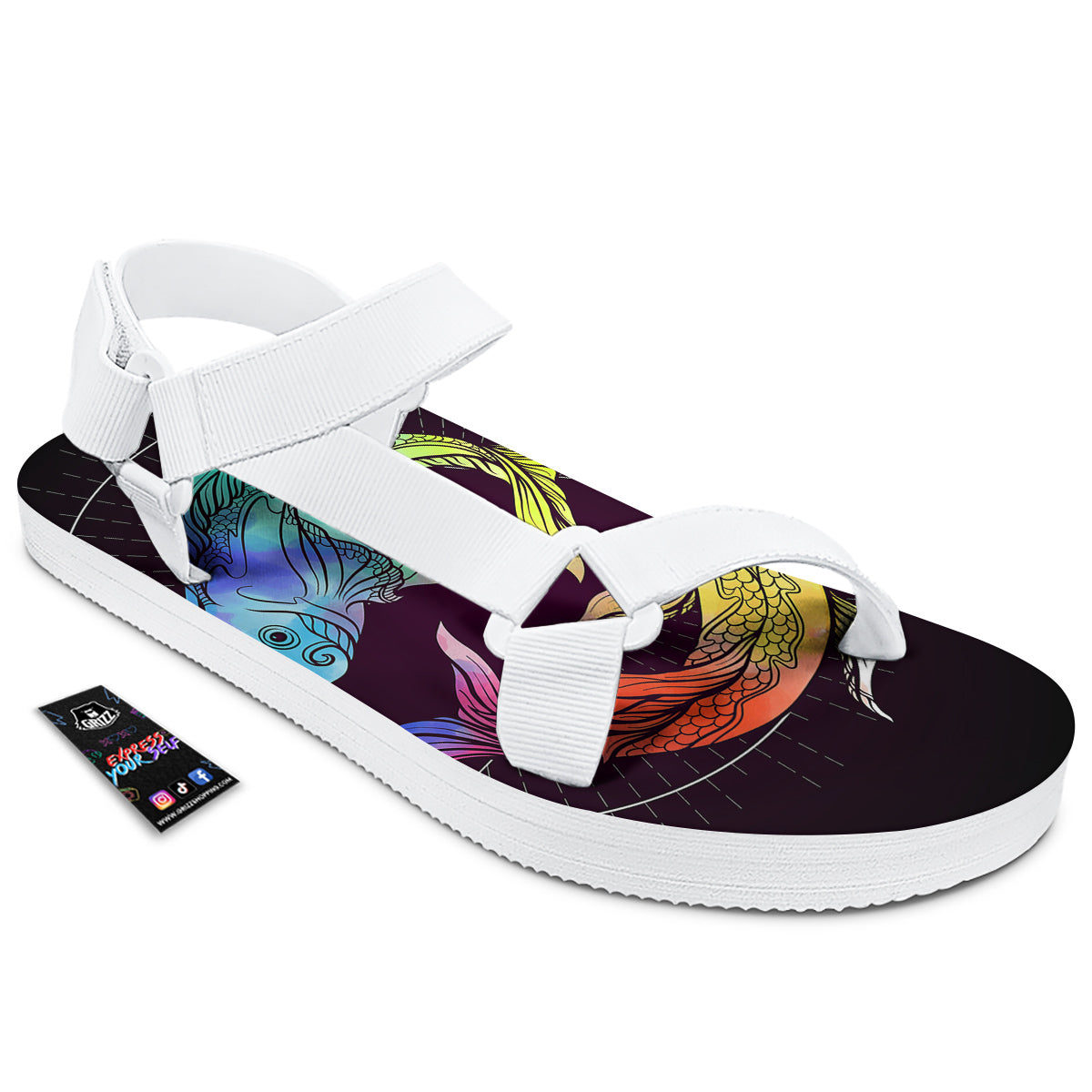 Pisces Sign Colorful Print White Open Toe Sandals-grizzshop