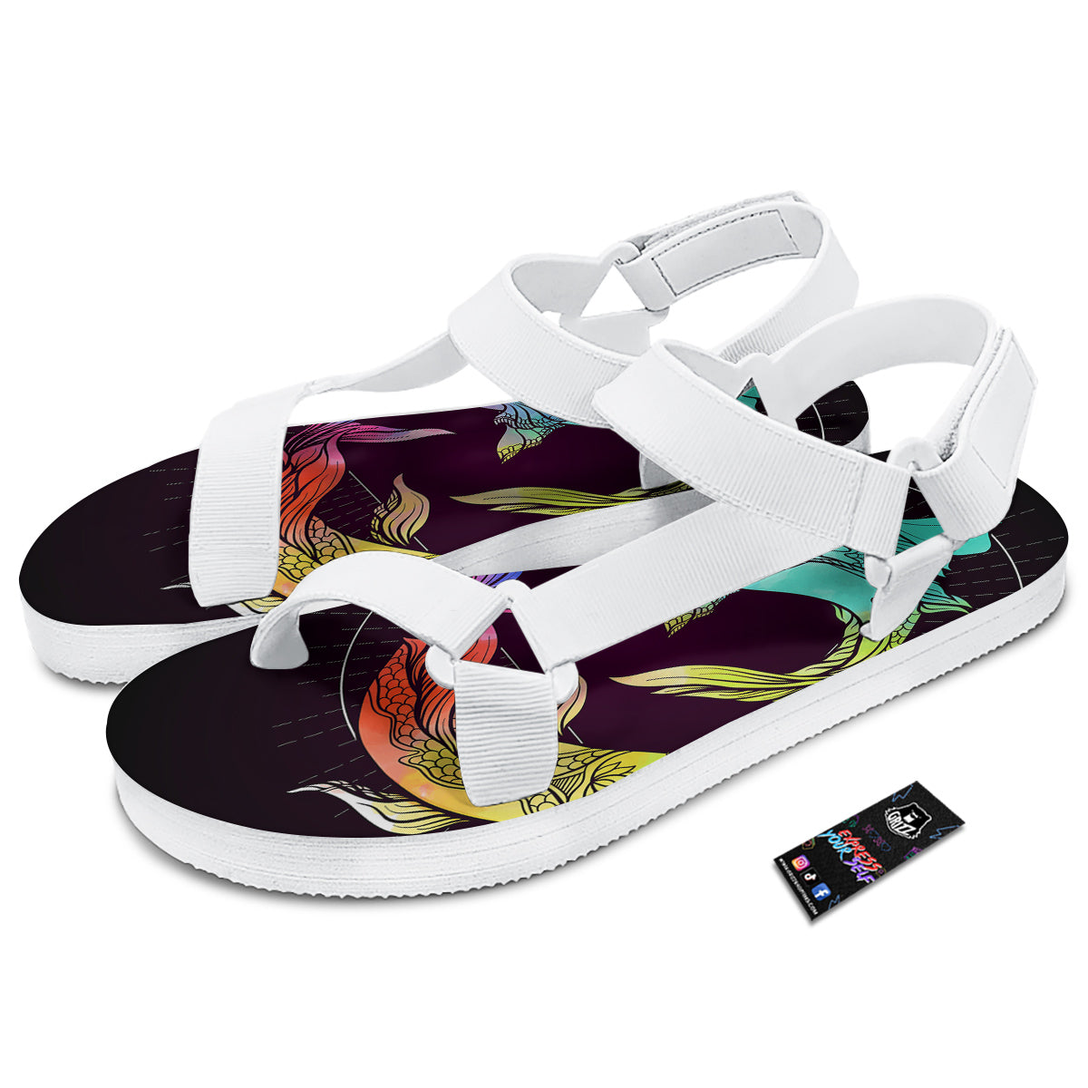 Pisces Sign Colorful Print White Open Toe Sandals-grizzshop