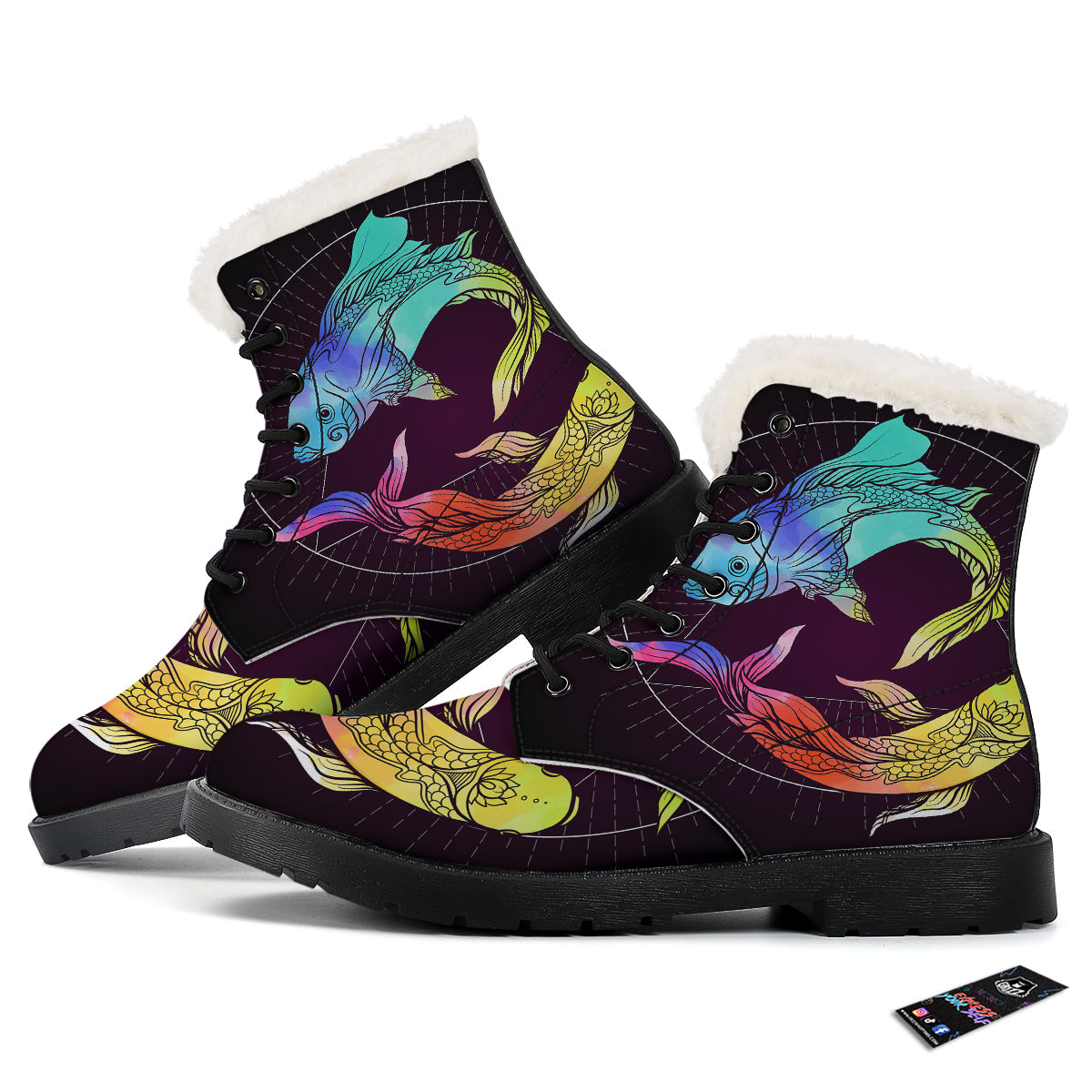 Pisces Sign Colorful Print Winter Boots-grizzshop