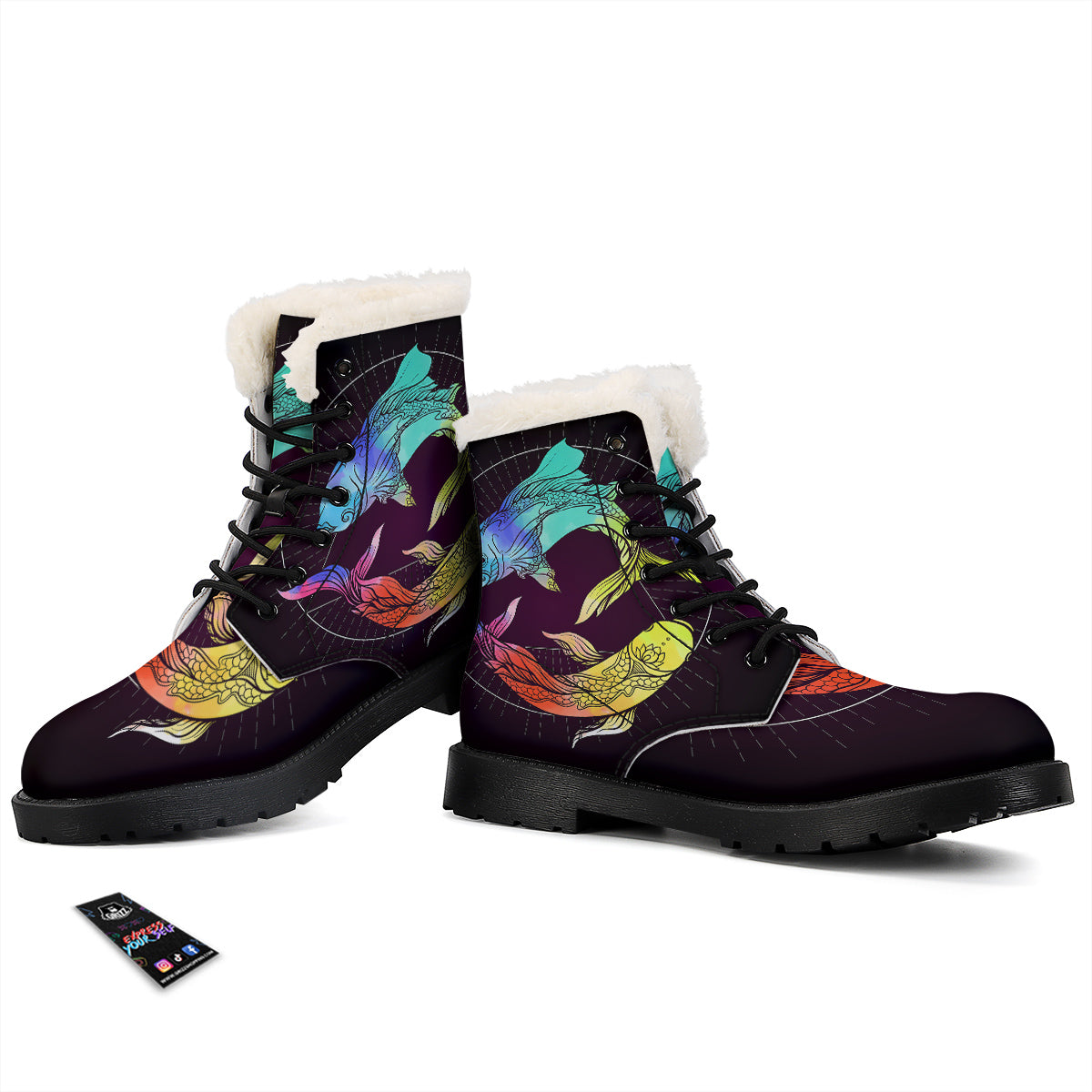Pisces Sign Colorful Print Winter Boots-grizzshop
