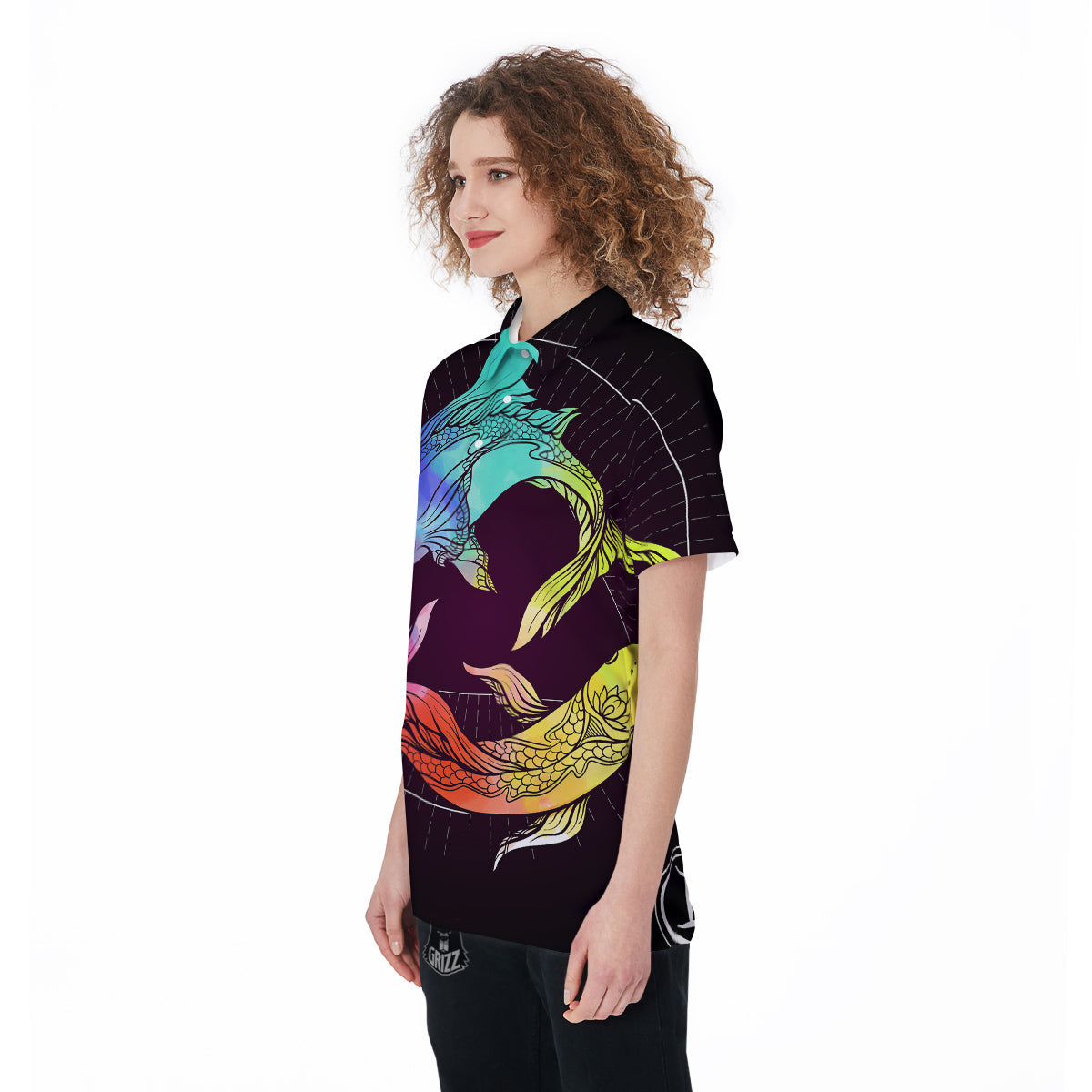 Pisces Sign Colorful Print Women's Golf Shirts-grizzshop