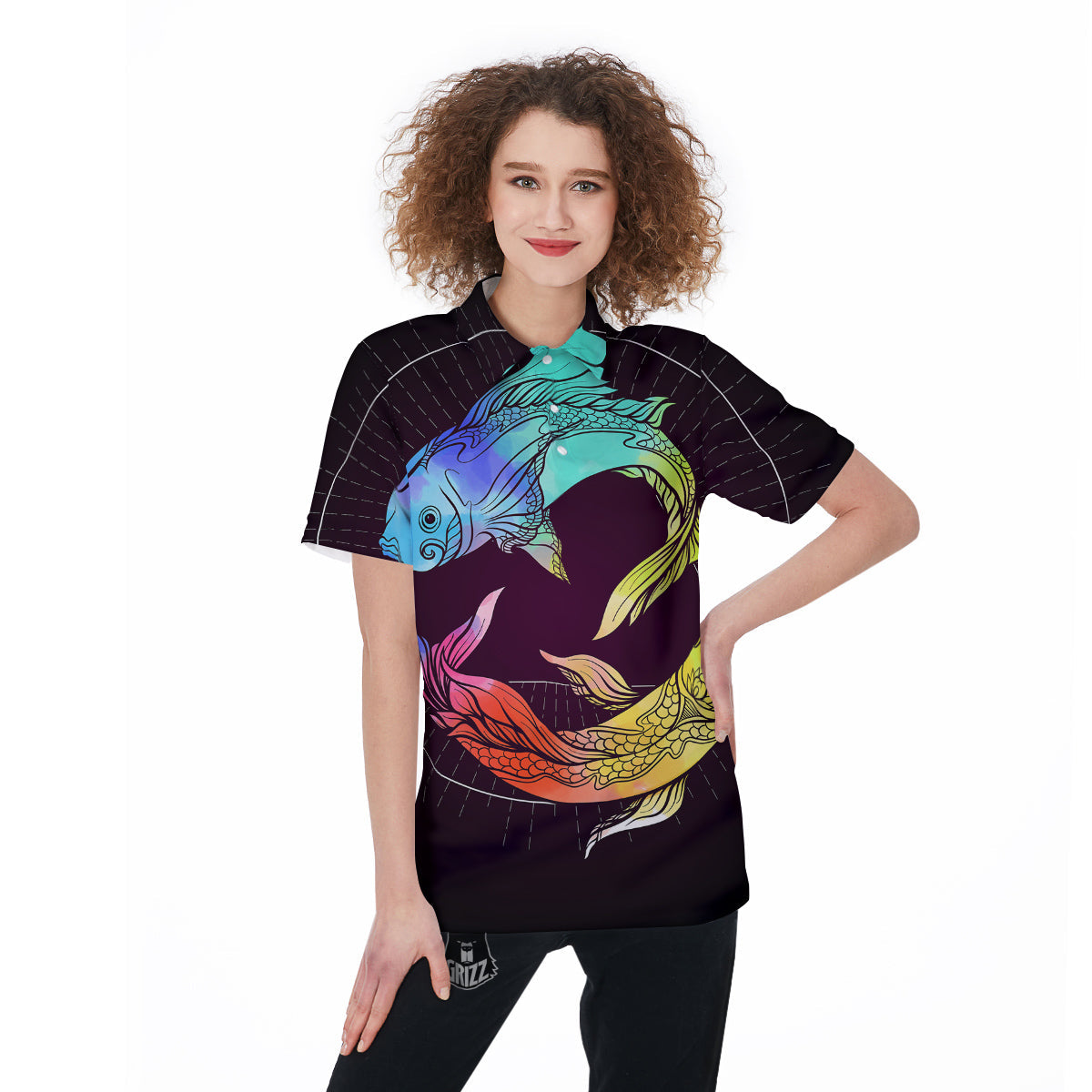 Pisces Sign Colorful Print Women's Golf Shirts-grizzshop