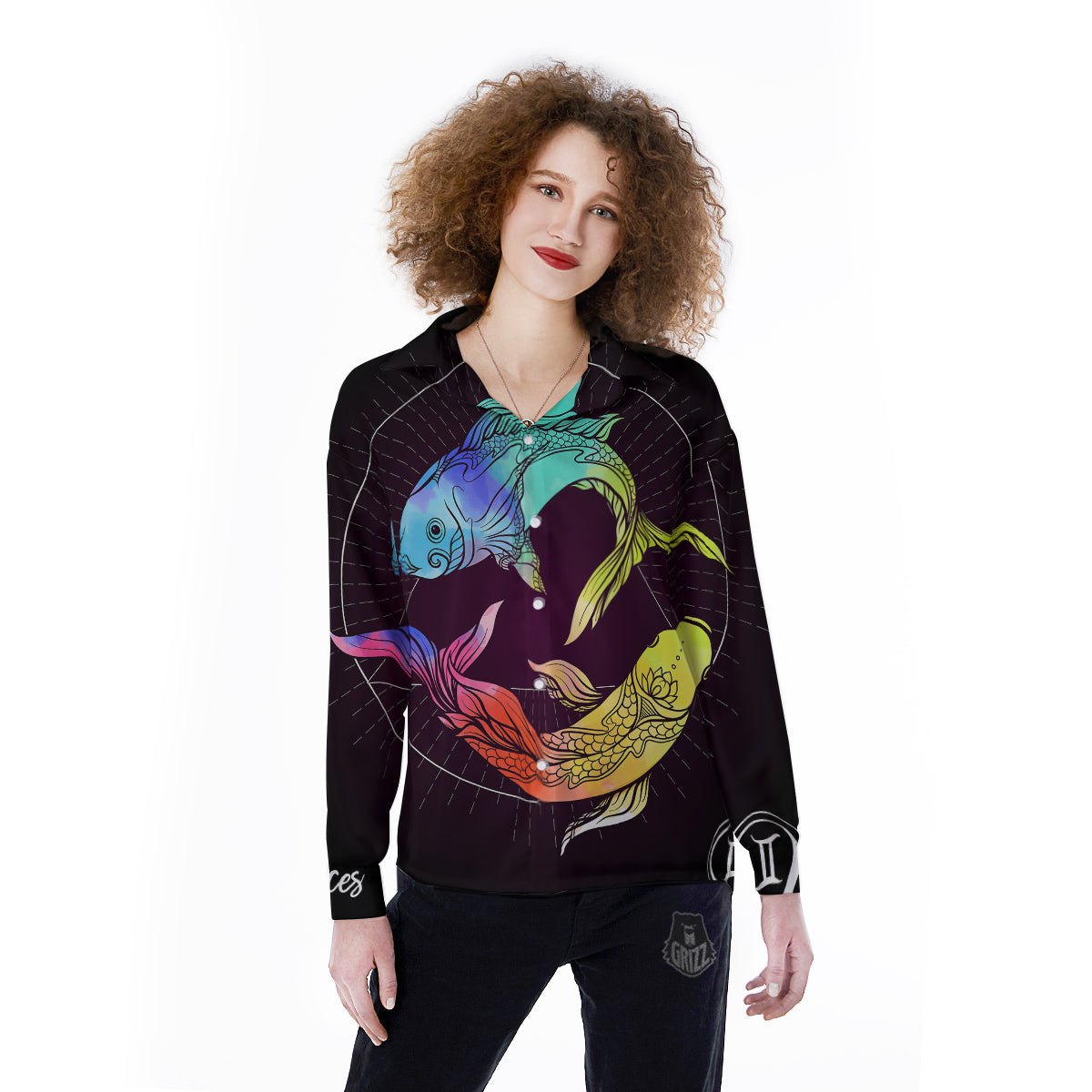 Pisces Sign Colorful Print Women's Long Sleeve Shirts-grizzshop