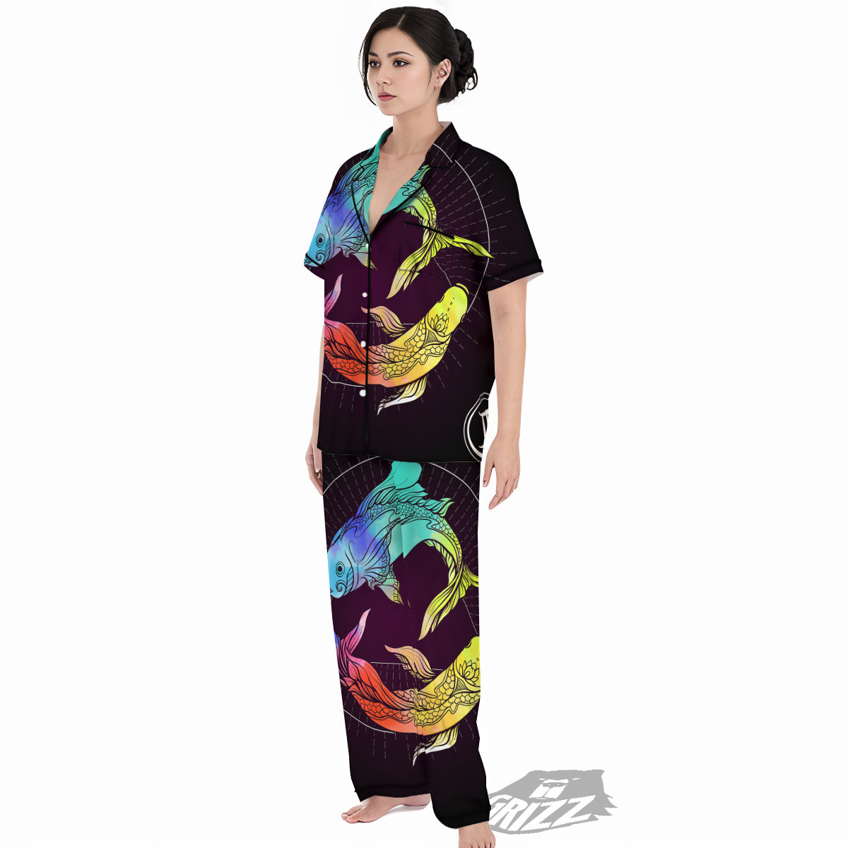 Pisces Sign Colorful Print Women's Pajamas Set-grizzshop