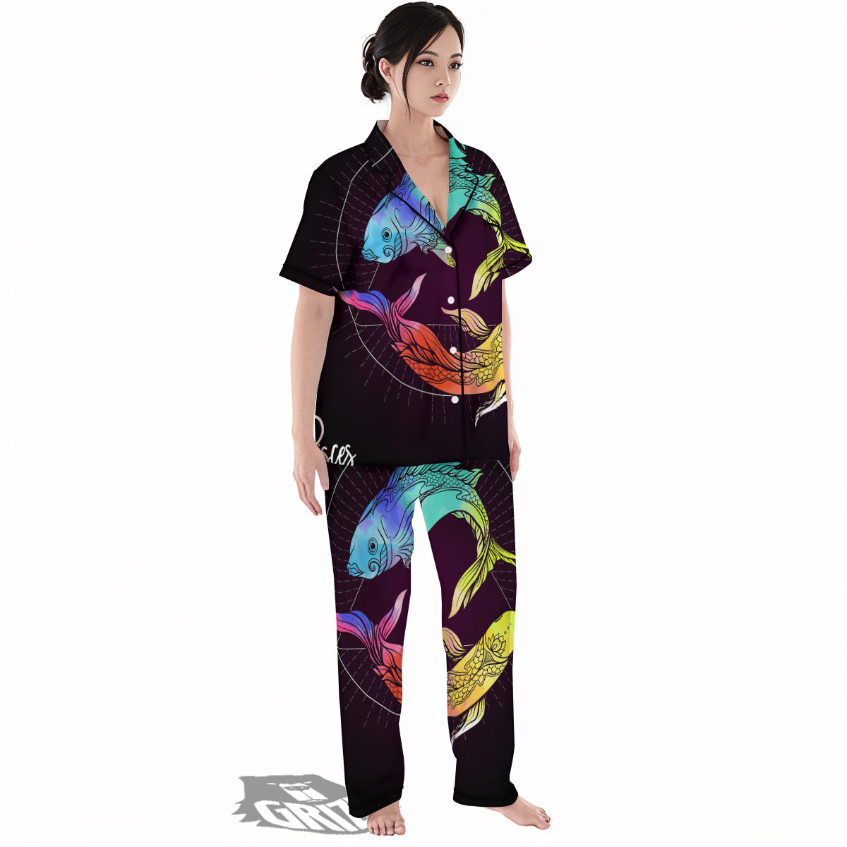 Pisces Sign Colorful Print Women's Pajamas Set-grizzshop