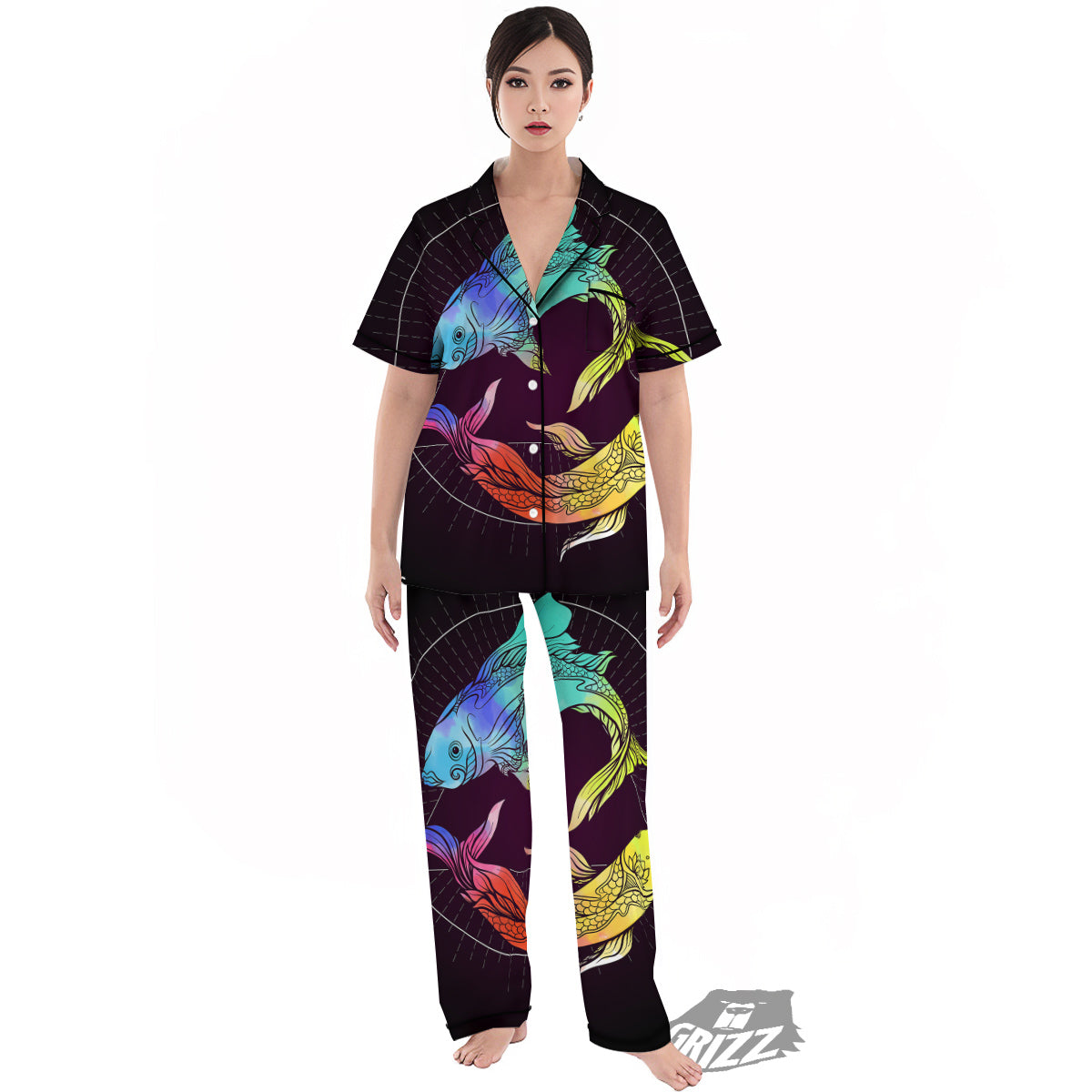 Pisces Sign Colorful Print Women's Pajamas Set-grizzshop