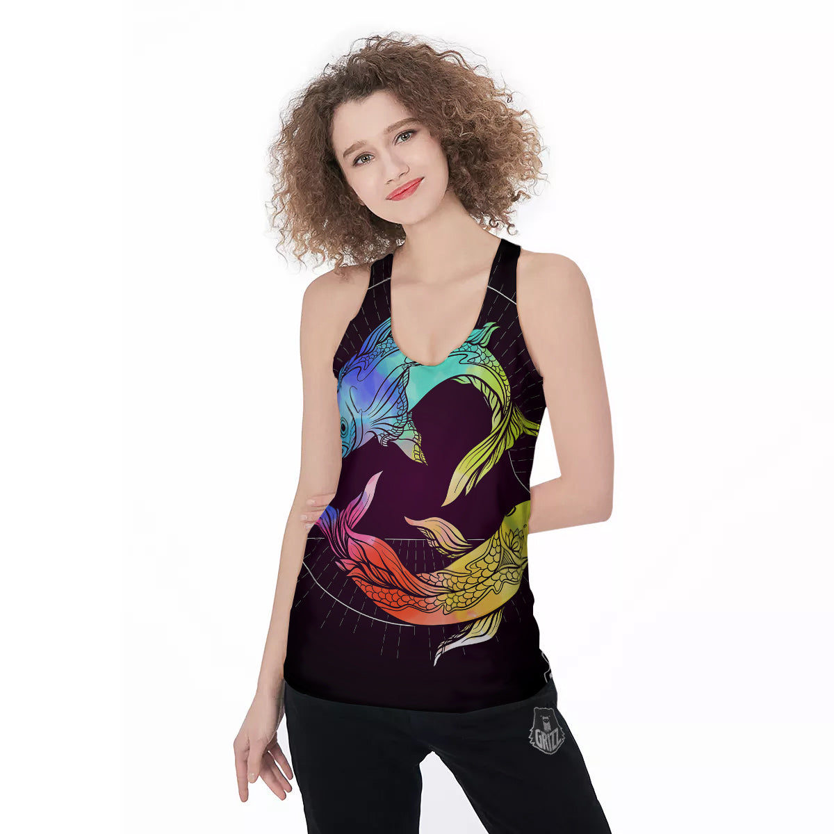 Pisces Sign Colorful Print Women's Racerback Tank Top-grizzshop