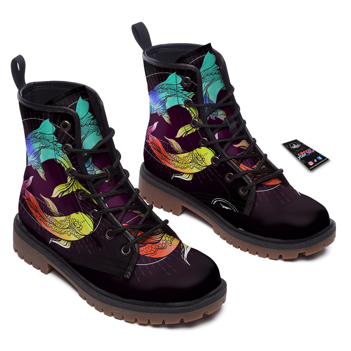 Pisces Sign Colorful Print Work Boots-grizzshop