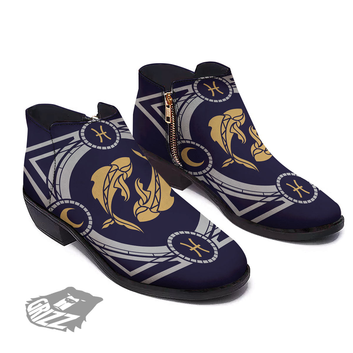 Pisces Sign Horoscope Print Ankle Boots-grizzshop
