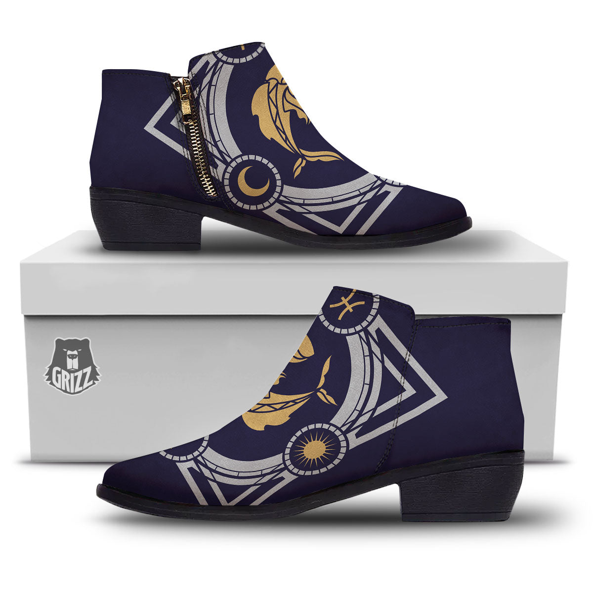 Pisces Sign Horoscope Print Ankle Boots-grizzshop